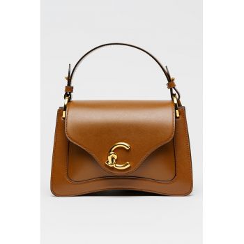 Geanta din piele cu maner si bareta aditionala C-Me - Maro scortisoara