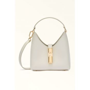 Geanta din piele cu maner si bareta aditionala Iride - Alb murdar