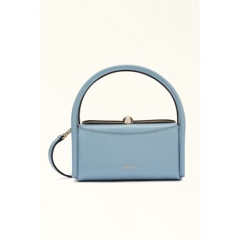 Geanta din piele cu maner si bareta detasabila - Albastru pastel