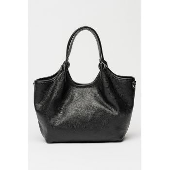 Geanta din piele cu maner si bareta detasabila - Negru