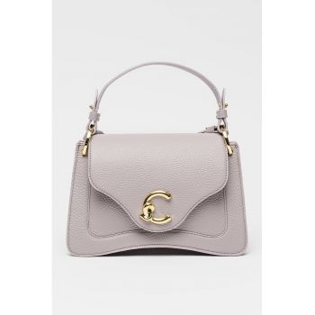 Geanta din piele cu maner si clapa C-Me - Lila