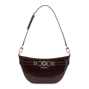 Geanta din piele ecologica cu bareta de umar si buzunar cu fermoar Cirene - Visiniu