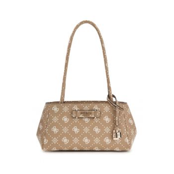 Geanta din piele ecologica cu bareta de umar si model logo Carrie - Bej