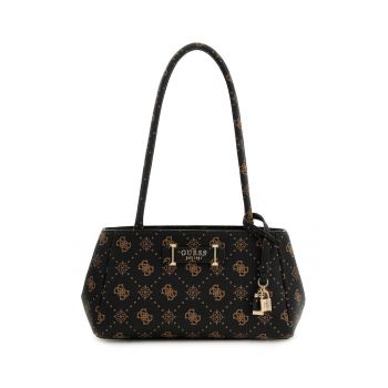 Geanta din piele ecologica cu bareta de umar si model logo Carrie - Negru/Bej