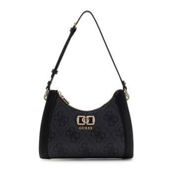 Geanta din piele ecologica cu bareta de umar si model monograma Karnilla - Negru