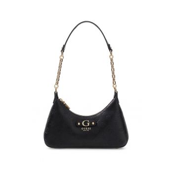 Geanta din piele ecologica cu bareta de umar si monograma Dita - Negru