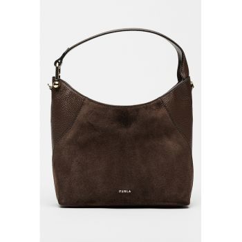 Geanta din piele intoarsa cu bareta de umar si garnituri din piele Lara