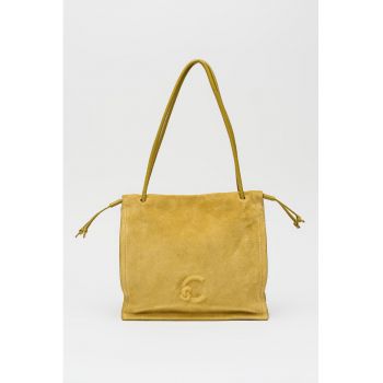 Geanta din piele intoarsa cu bareta de umar - Verde masliniu