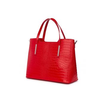 Geanta din piele naturala  Carolina - rosie - 27x37x15cm - model de mana/de umar