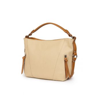 Geantă din piele naturală  Samira crem/coniac - dimensiuni 27x38x10cm - cu două compartimente - purtare pe umăr sau în mână - 27x38cm