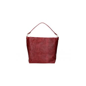 Geanta hobo de piele cu model piele de reptila - Visiniu