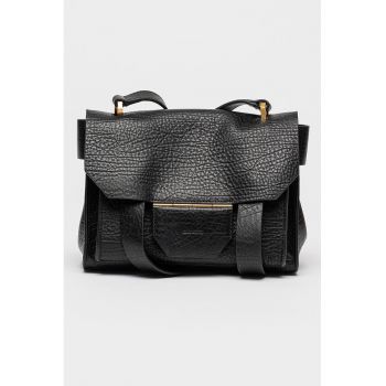 Geanta mica crossbody de piele cu inchidere cu clapa Ursa - Negru