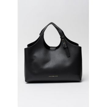 Geanta shopper de piele ecologica cu bareta ajustabila - Negru