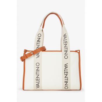 Geanta shopper din material textil cu manere cu logo Candle - Caramel/Alb murdar