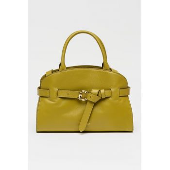 Geanta tote de piele cu bareta decorativa Sabine - Verde masliniu