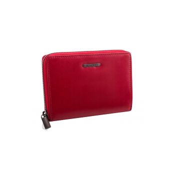 Portofel dama -  Piele naturala - 14 -5 x 10 x 2 -4 - Rosu - Rosu - 14 -5 cm x 10 cm x 2 -4 cm