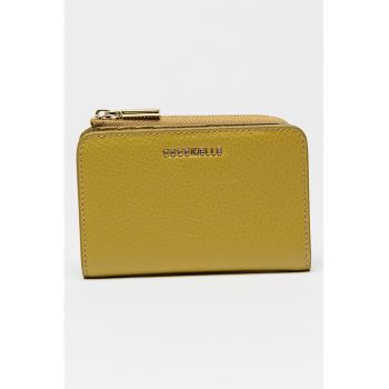 Portofel de piele cu apsect granulat - Verde masliniu