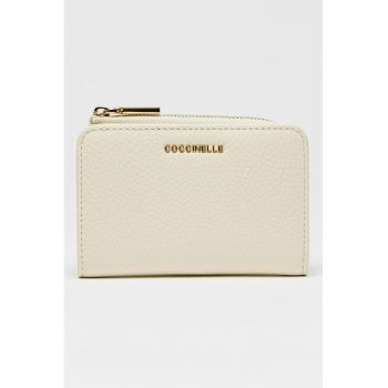 Portofel de piele cu aspect granulat - Alb