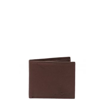 Portofel de piele cu clapa si logo stantat - Maro