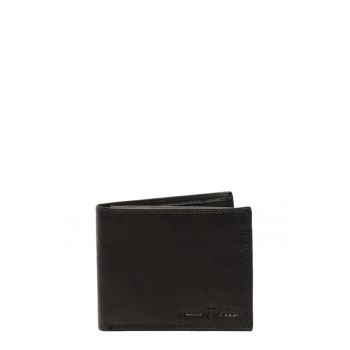 Portofel de piele cu clapa si logo stantat - Negru