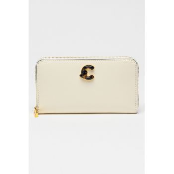 Portofel de piele cu fermoar - Alb