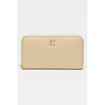 Portofel de piele cu fermoar C-Me - Bej deschis