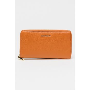 Portofel de piele cu fermoar - Portocaliu stins