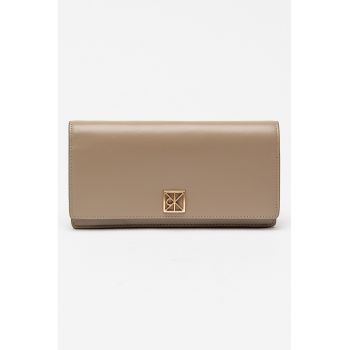 Portofel de piele cu logo metalic - Maro taupe
