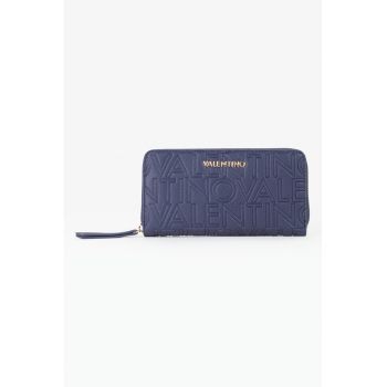 Portofel de piele ecologica cu fermoar si model monograma - Bleumarin