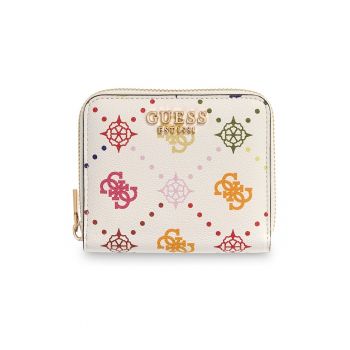 Portofel de piele ecologica cu logo Carrie - Alb/Verde/Roz