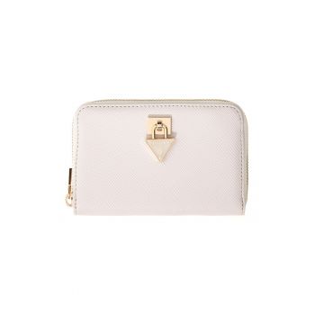 Portofel de piele ecologica cu logo metalic Patsie - Alb fildes