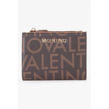 Portofel de piele ecologica cu model logo - Maro inchis