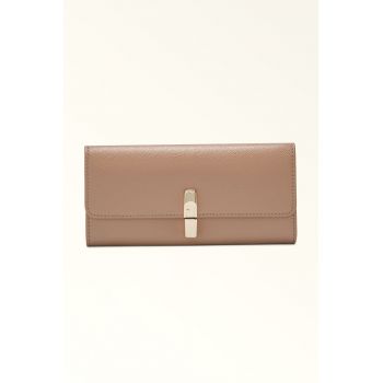 Portofel din piele cu logo - Maro taupe