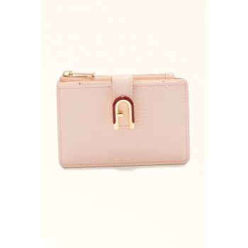 Portofel din piele cu logo - Roz pal