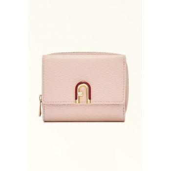 Portofel din piele cu logo - Roz pal