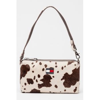 Portofel din piele cu par scurt si bareta - Maro/Bej deschis