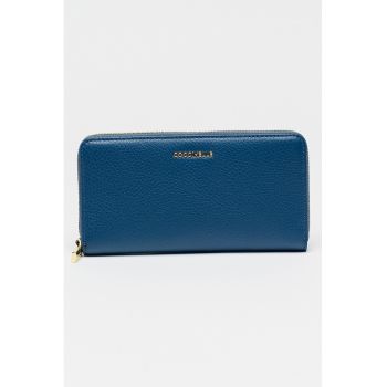 Portofel dreptunghiular de piele cu aspect granulat - Albastru
