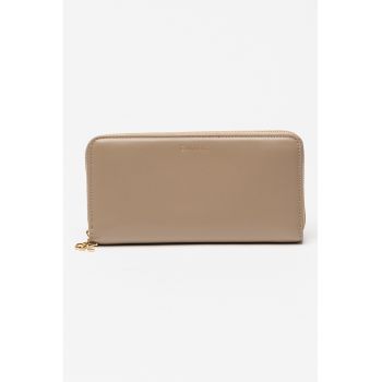 Portofel dreptunghiular din piele cu logo metalic - Maro taupe