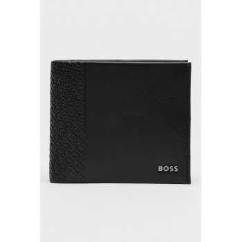 Portofel pliabil din piele cu detaliu logo - Negru