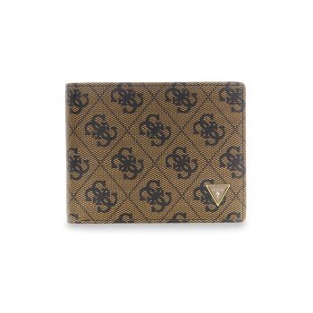 Portofel pliabil din piele cu imprimeu logo Milano - Maro inchis/Negru