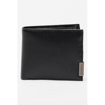 Portofel pliabil din piele cu logo discret Hardware - Negru