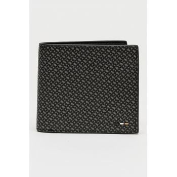 Portofel pliabil din piele ecologica cu model - Negru