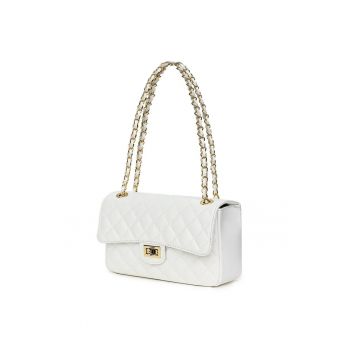 Poseta din piele matlasata Angela - Alb