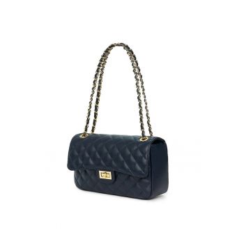 Poseta din piele matlasata Angela - Bleumarin