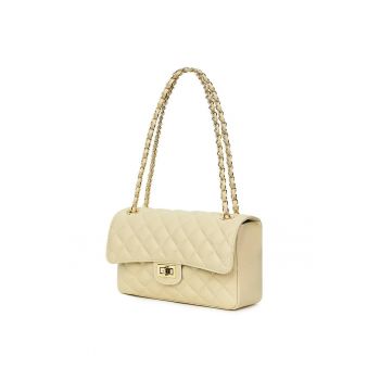 Poseta din piele matlasata Angela - Crem