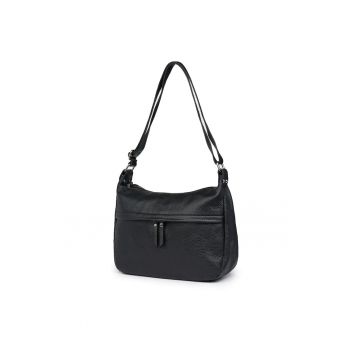 Posetă din piele naturală  Amelia - neagră - 24x32x12cm - două compartimente