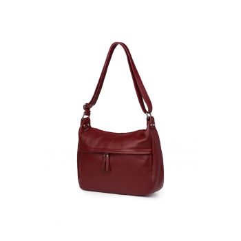 Poseta din piele naturala -  Amelia - visiniu - 24x32x12cm