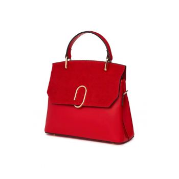 Posetă din piele naturală -  roșie - 24x30x11cm - două compartimente