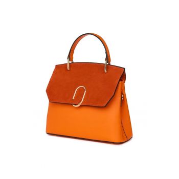 Posetă din piele naturală  Ruby portocalie - 24x30x11cm - două compartimente - bretea reglabilă