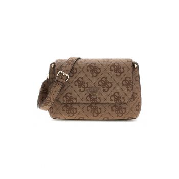 Geanta crossbody cu clapa si model monograma Meridian - Bej